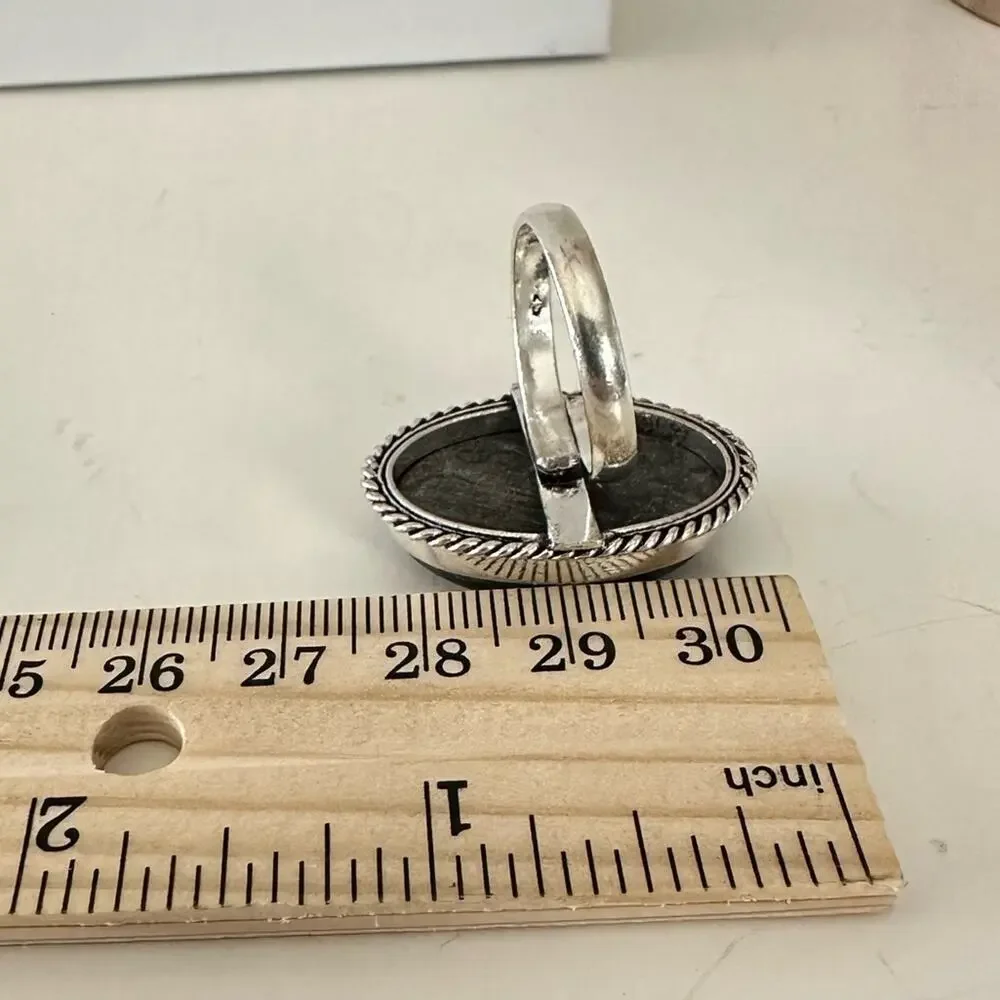 Beautiful cherry creek, Jasper gemstone ring stamp 95 silver plated adjustable‎ - Picture 5 of 6